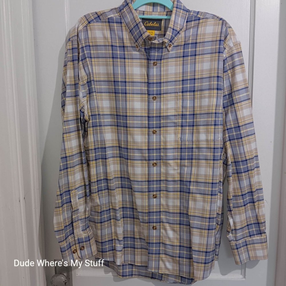 CABELA'S MULTI-COLOR CHECKERED LONG SLEEVE BUTTON DOWN - SIZE XL